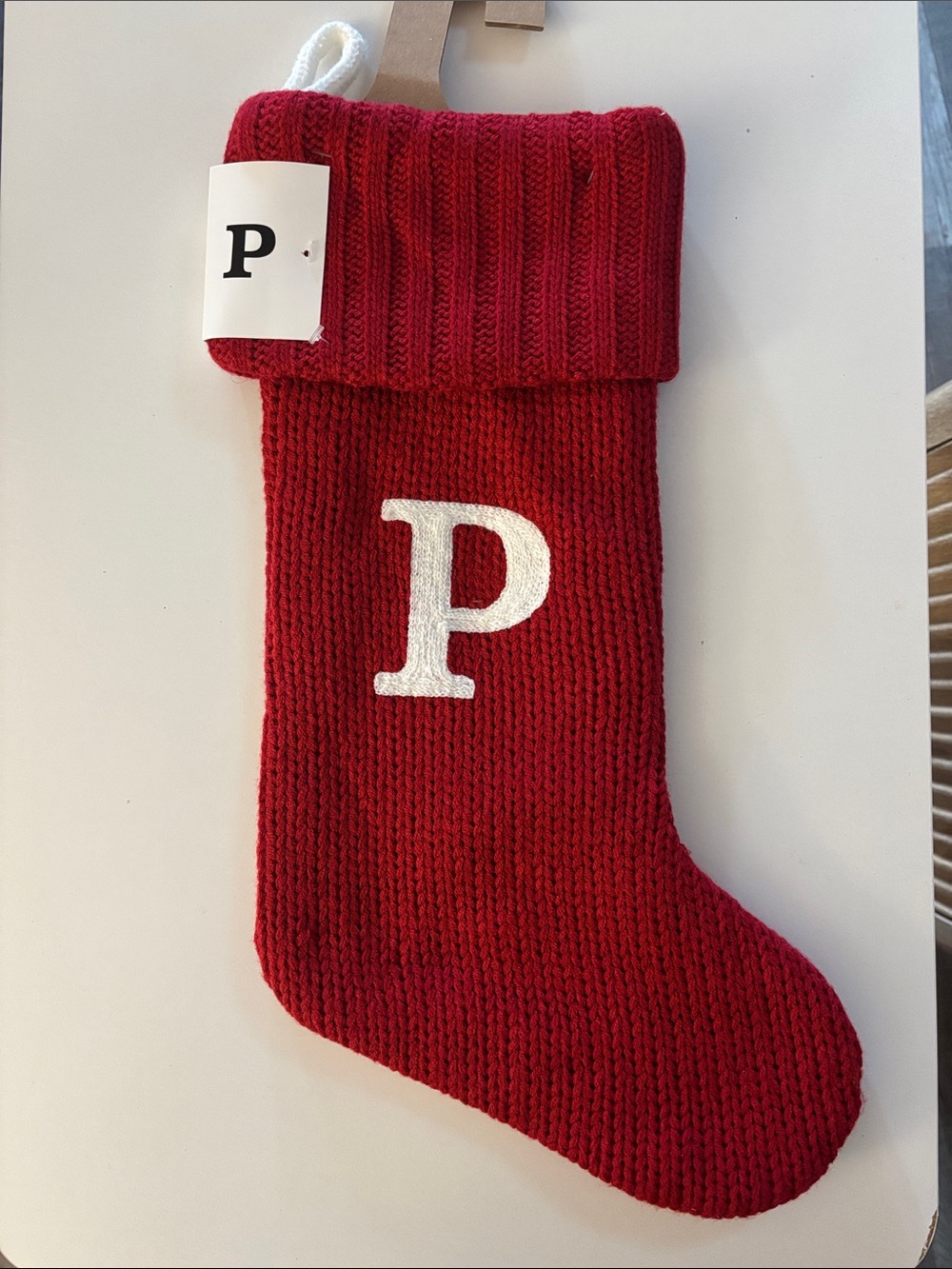 Target Red Knit Holiday Stocking with White Monogram P
